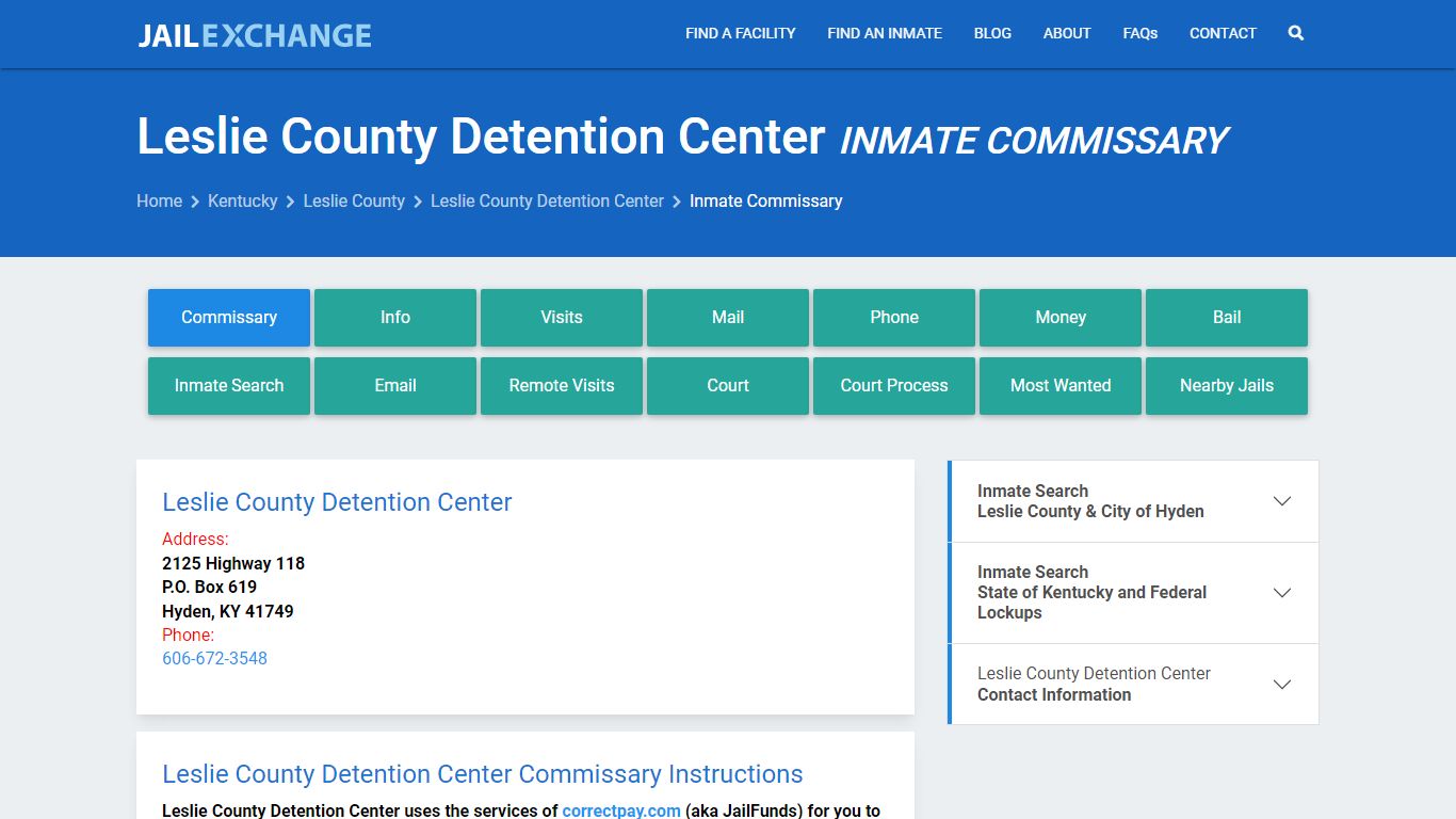 Leslie County Detention Center Inmate Commissary - Jail Exchange