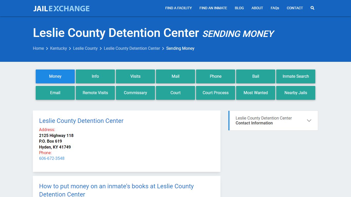 Send Money to Inmate - Leslie County Detention Center, KY - Jail Exchange