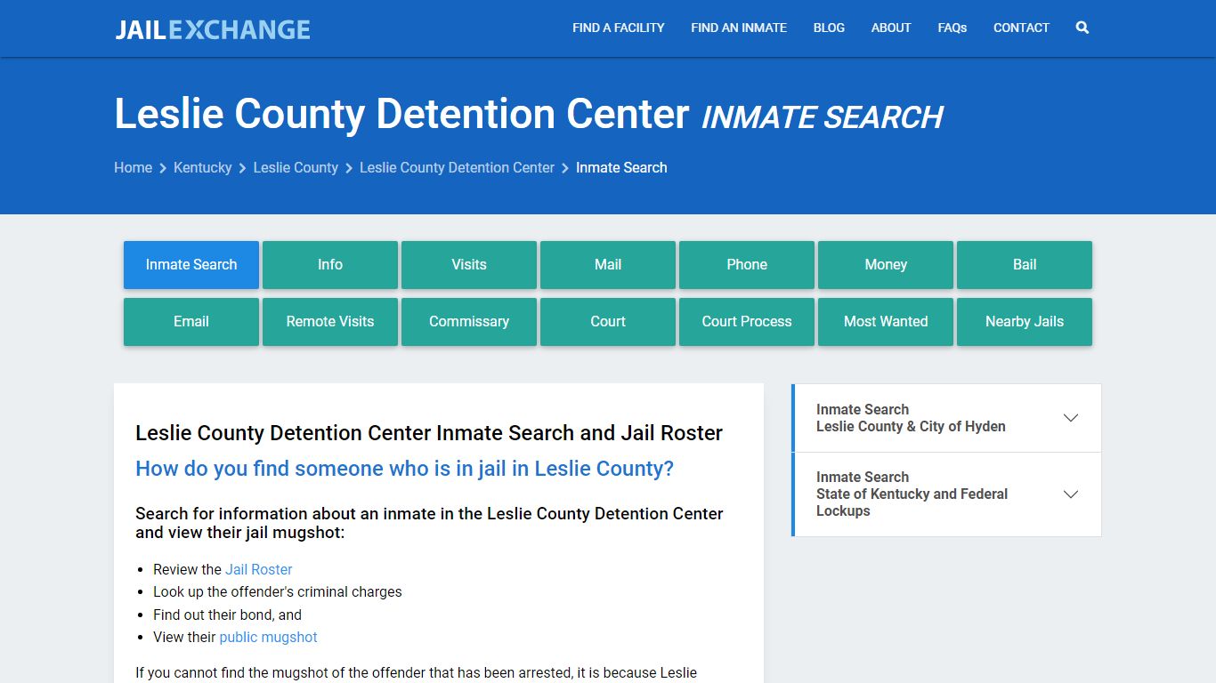 Leslie County Detention Center Inmate Search - Jail Exchange