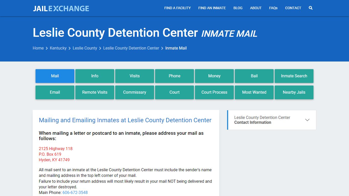 Inmate Mail - Leslie County Detention Center, KY - Jail Exchange