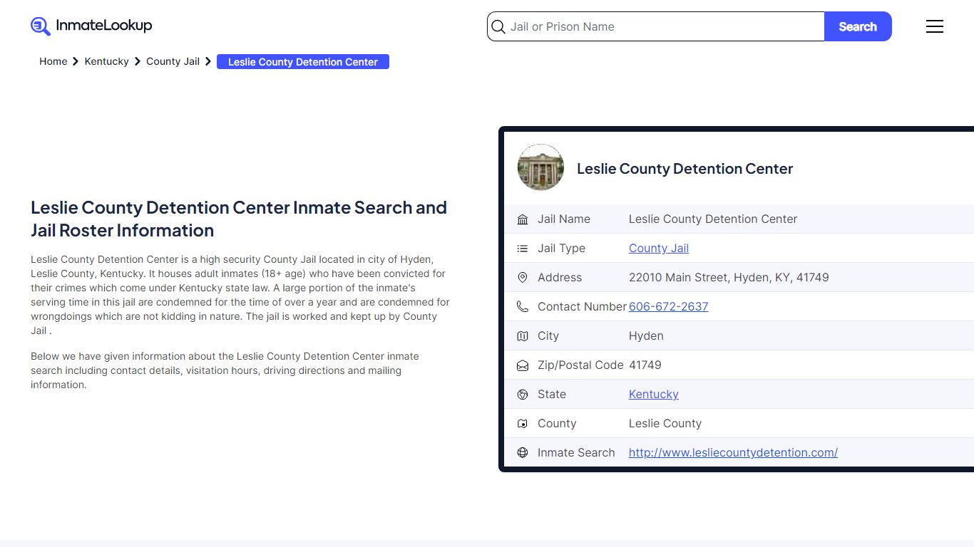 Leslie County Detention Center Inmate Search, Jail ... - Inmate Lookup